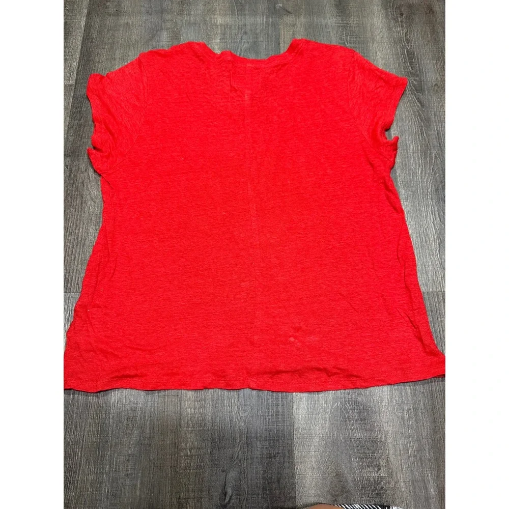 Sigrid Olsen Red 100% Linen V-Neck Short Sleeve T-Shirt Womens XL